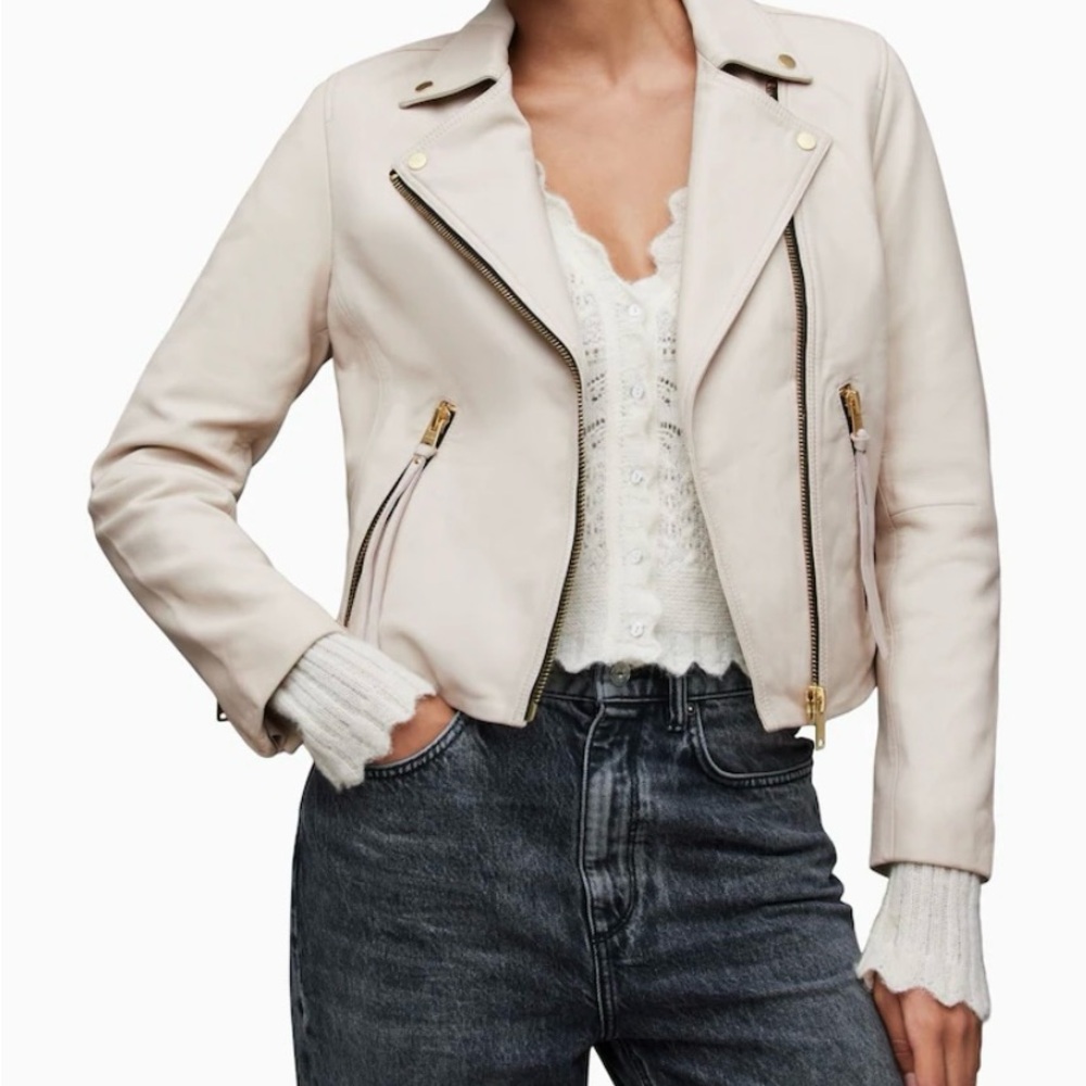 All Saints Women's Soft Beige Leather Jacket